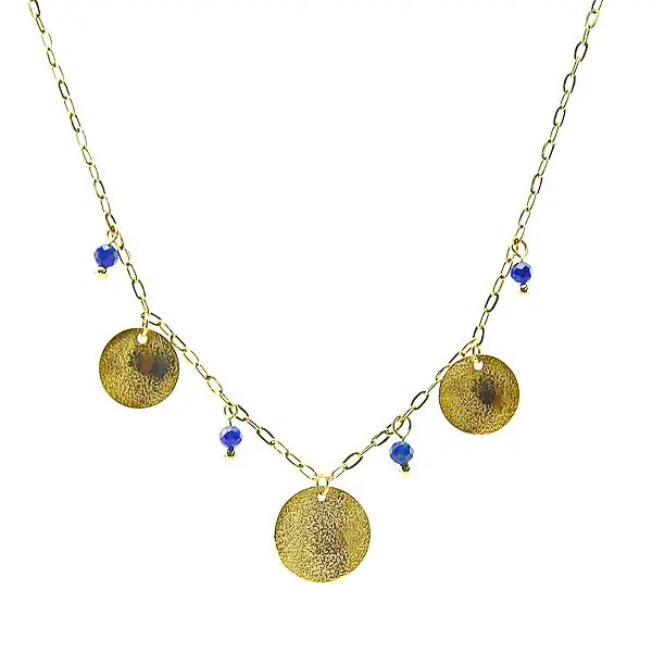 Commande En Gros Collier pour femme - acier pierre naturelle - 3 disques - Lapis lazuli