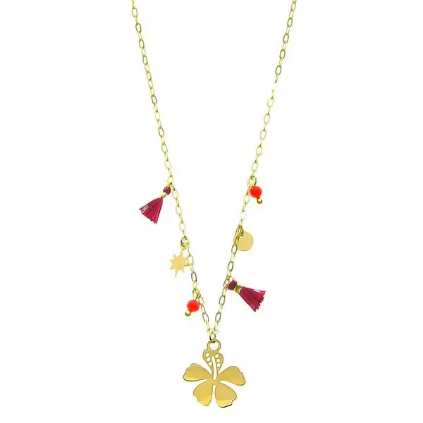 Vente Flash Collier pour femme - acier pierre naturelle - Pétale - Agate rouge