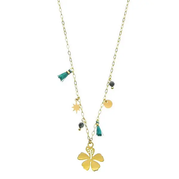 Vente Flash Collier pour femme - acier pierre naturelle - Pétale - Turquoise d'Afrique