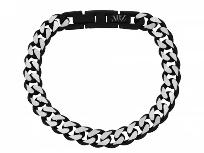 Bracelet ARZ Steel maille cubaine 8mm acier inoxydable deux tons noir et blanc pour homme Certifié