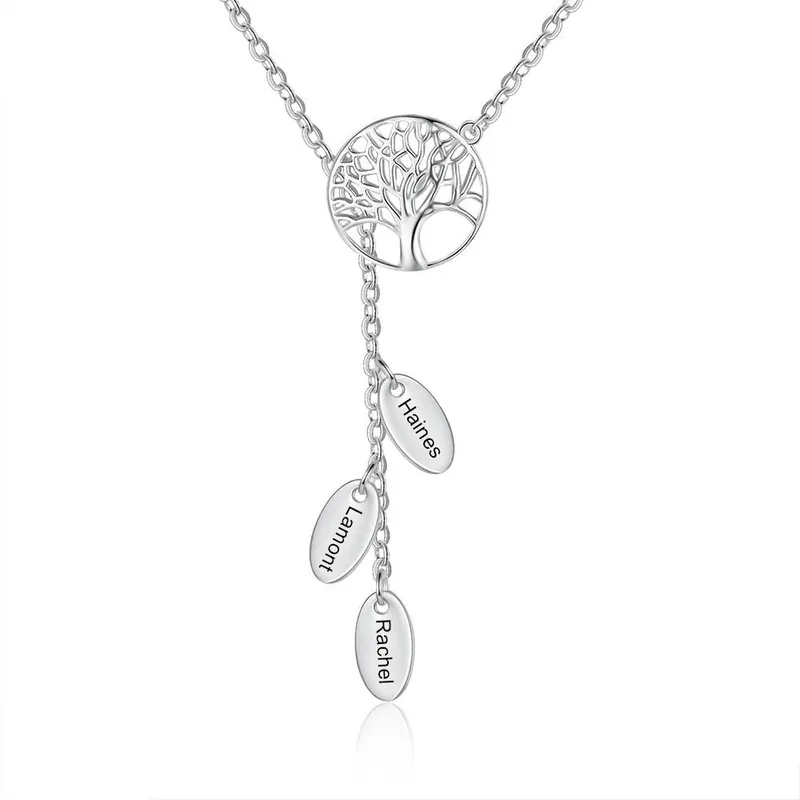 Artisanat Collier 3 Prénoms Personnalisés Pendentif Arbre Généalogique Arbre de Vie 3 Feuille