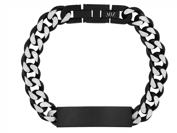 Bracelet identité Kristiano plaque centrale en acier inoxydable 2 tons plaqué ion noir pour homme Garantie Incluse