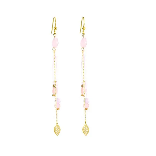 Boucles d'oreilles pour femme pendante acier et gemme rose Meilleure Qualité