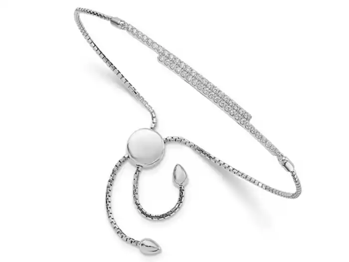 Bracelet barre double serti de zircons cubiques en argent rhodié ajustable pour femmes Produit De Marque