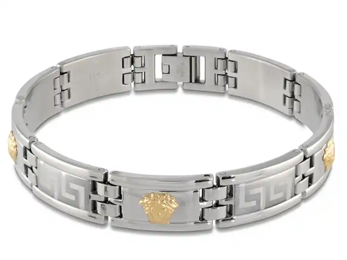 Bracelet Italgem Lorenzo en acier inoxydable 2-tons avec motifs Versace et têtes Medusa 18K pour homme Expédition Rapide