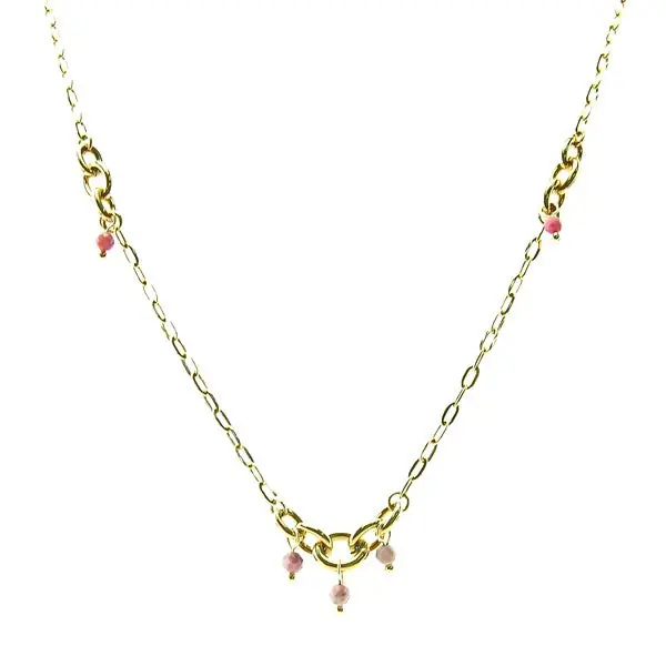 Collier pour femme - chaîne acier - pierre naturelle- Rhodonite Garantie Incluse