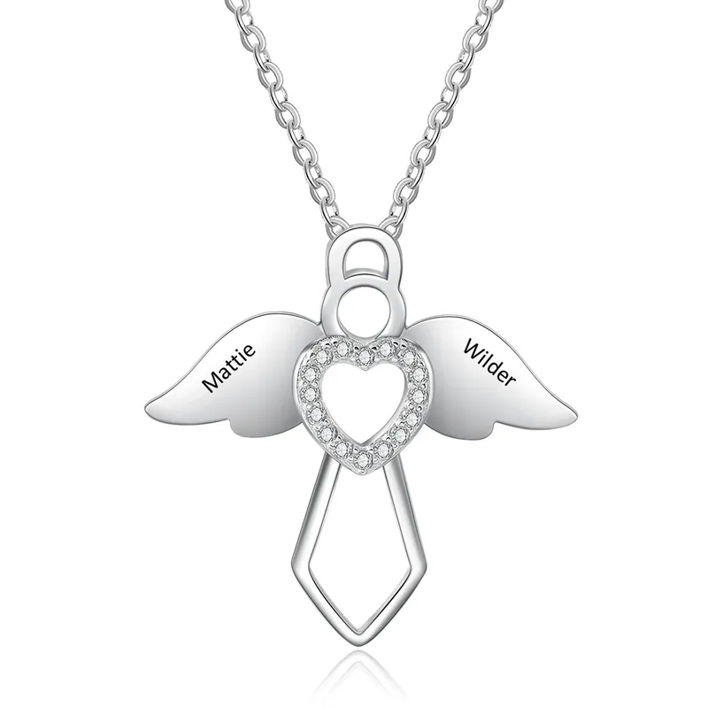 Prix Bas A mon amie - Collier aile avec Cœur 2 Prénom Personnalisé