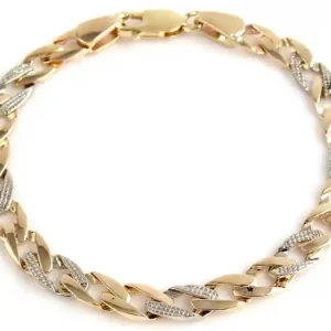 Premium Bracelet gourmettemaille 1/3 travaillée pour homme en or 10k deux tons pour homme