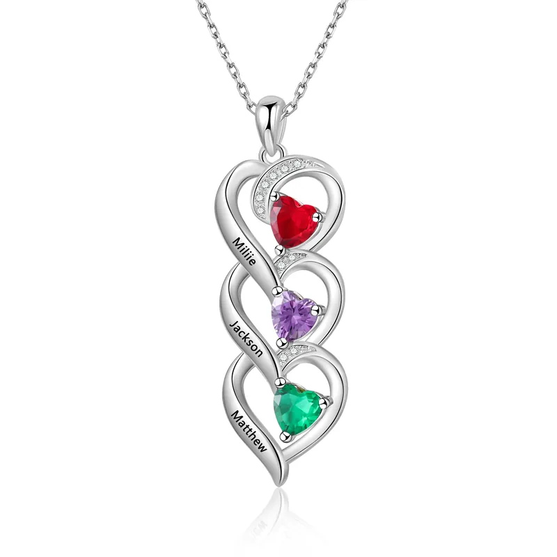 Collier Pendentif Cœur 3 Prénoms Personnalisés Collier Femmes Premium