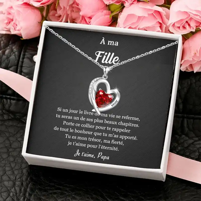 Pas Cher À ma Fille - Collier Cœur 1 Prénom Personnalisé avec 1 Pierre de Naissance