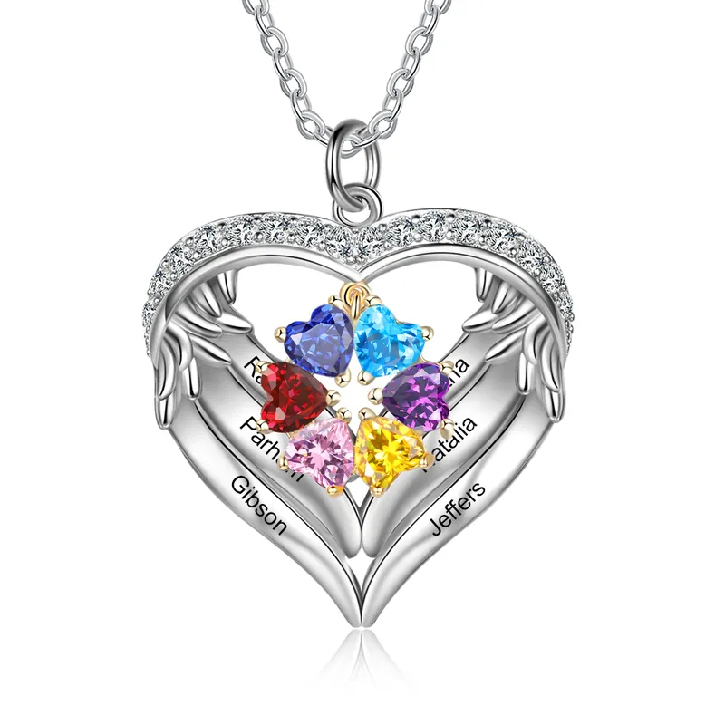 Collier Prénom cœur Argent 925 6 Prénom 6 pierre de naissance Meilleure Vente