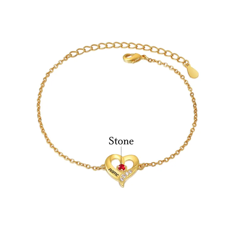 Bracelet Cœur 1-7 Préoms Personnalisés avec Pierres de Naissance pour Femme Produit De Marque