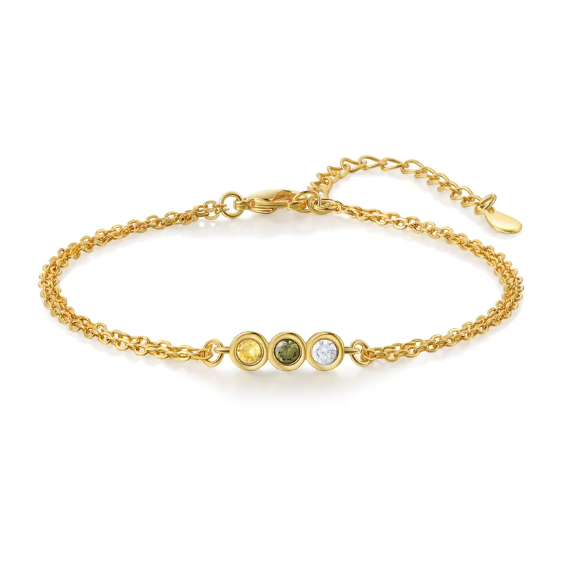 Bracelet Femme Personnalisés avec 3 Pierres de Naissance Populaire