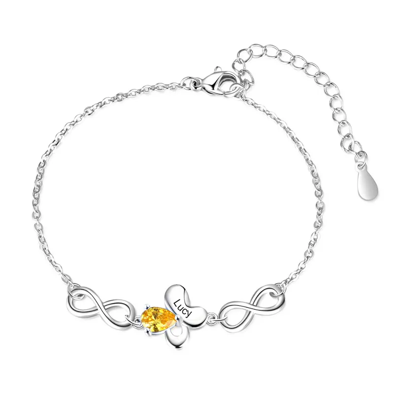 A ma maman Bracelet papillon 1 Prénom Personnalisé avec 1 Pierre de Naissance Quantité Limitée