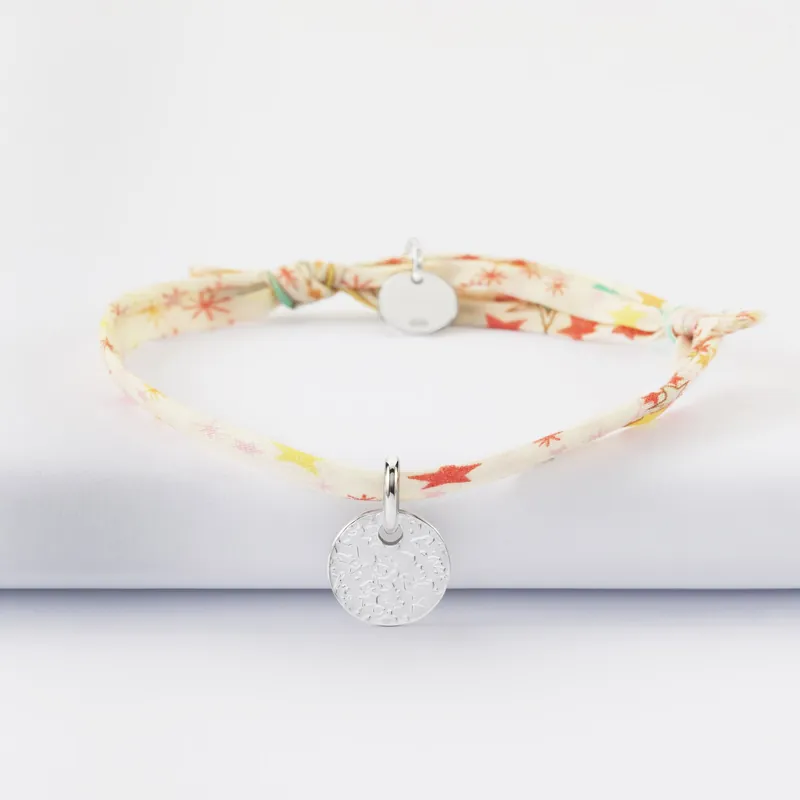Solde Bracelet enfant personnalisé Liberty médaille martelée gravée initiale argent 10mm