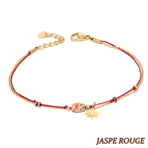 Produit De Marque Bracelet pour femme acier & pierre - Jaspe rouge - Étoile doré