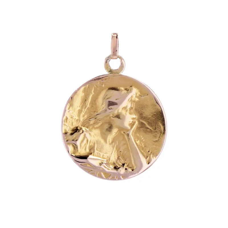 Médaille ancienne or rose portrait de femme Soldes