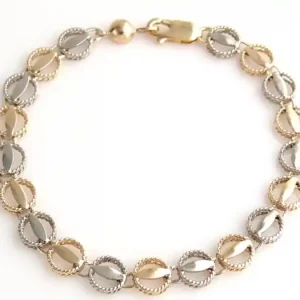 Retour Gratuit Bracelet maille en cercle avec centre ajouré et texturé en 10k 2 tons
