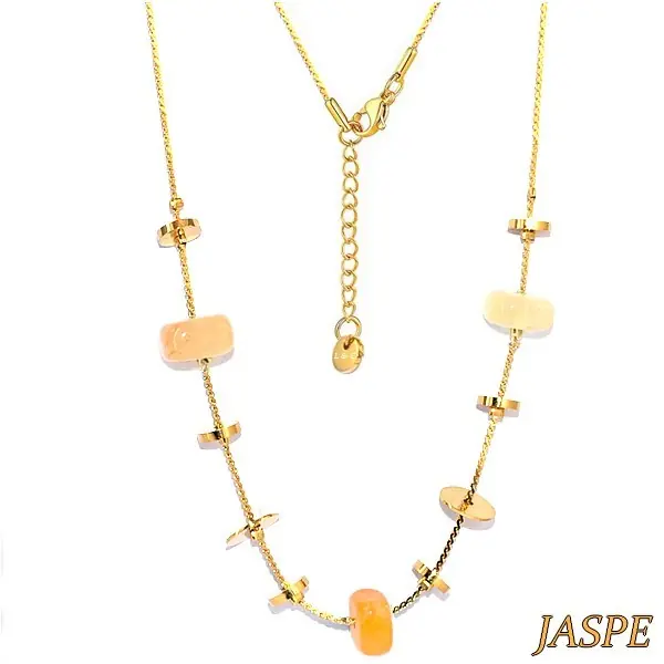 Collier pour femme acier & pierre - Jaspe - Disques doré Prix Choc