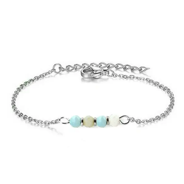 Bracelet pour femme - Argenté - Lignée de pierres minérales gemme double teinte Tendance