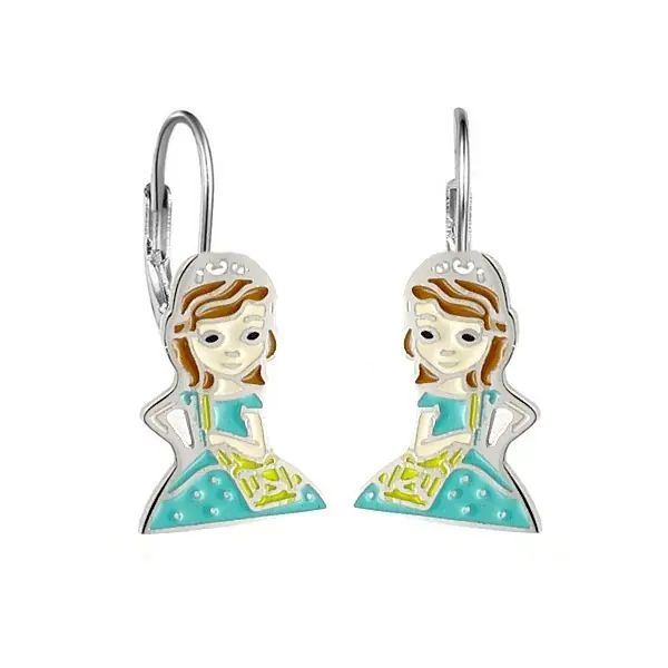 Boucles d'oreilles pour fille - Acier argenté - Princesse robe verte En Vogue