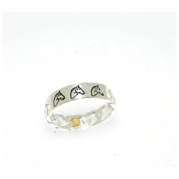 Promotion Bague argent chainette rigide avec gravure chevaux 4grs