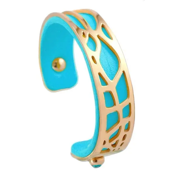 Bracelet pour femme - Acier inoxydable - cuir turquoise Prix Cassé