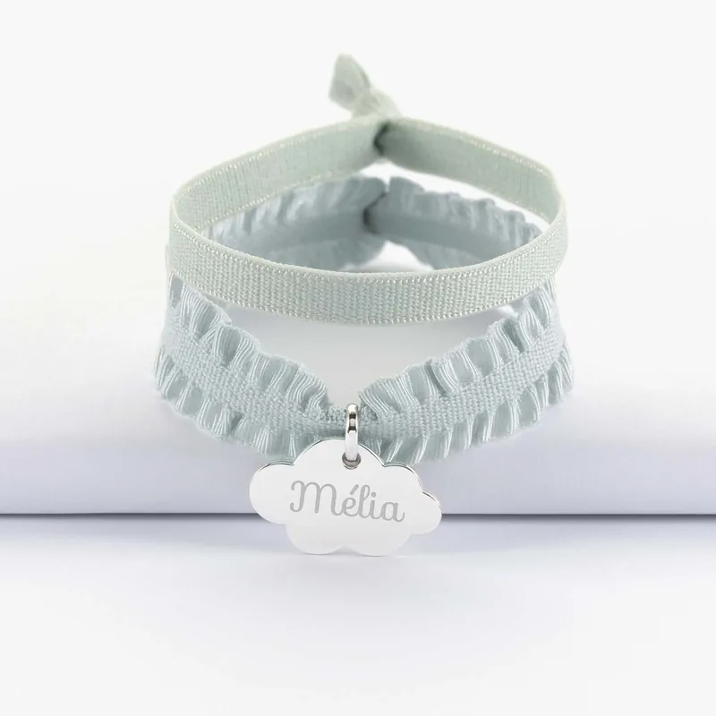 Acheter Direct Coffret de bracelets enfant personnalisés cordons élastiques interchangeables médaille gravée argent nuage 20x14 mm