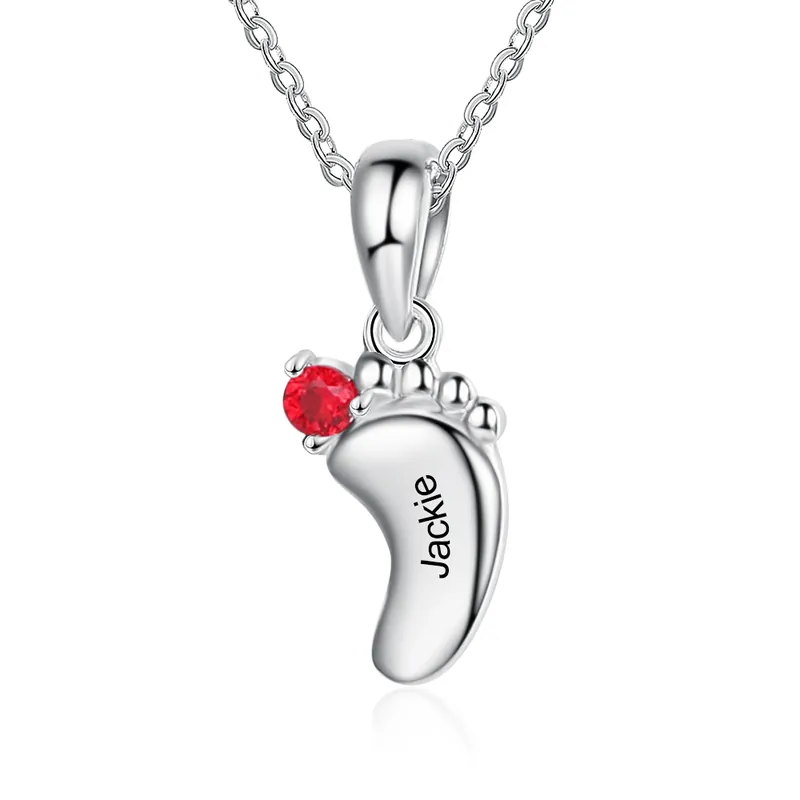 Offre Spéciale Pour ma fille - Collier Prénom Personnalisé pied bebe avec pierre de naissance