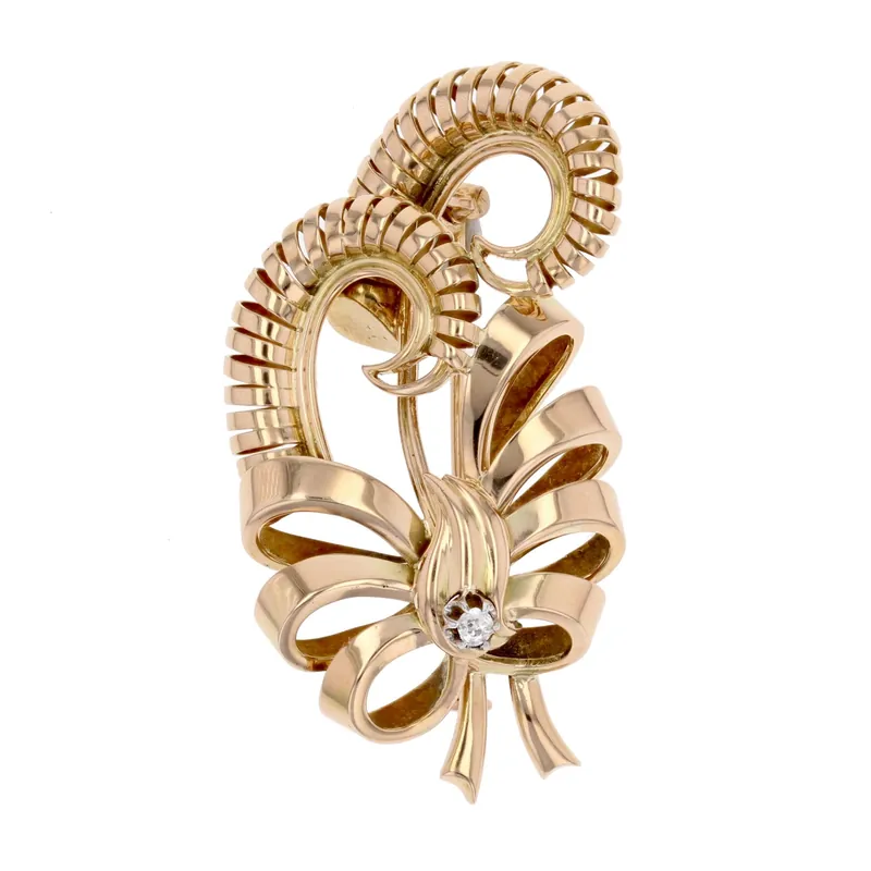 Broche or rose rétro diamant Populaire