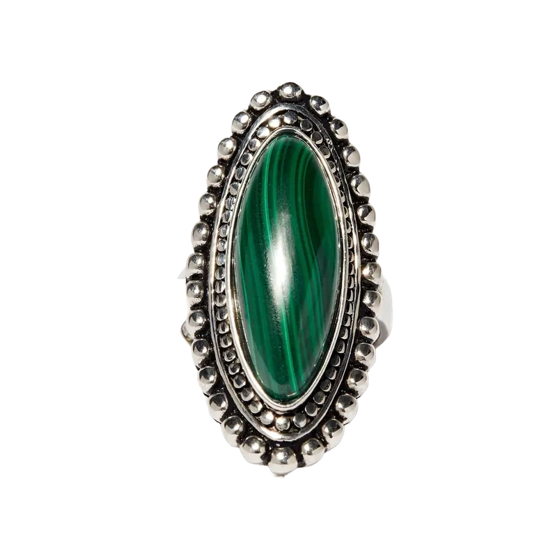 Acheter Direct Bague Tulipán Malachite 9ct et Argent Massif 925/1000