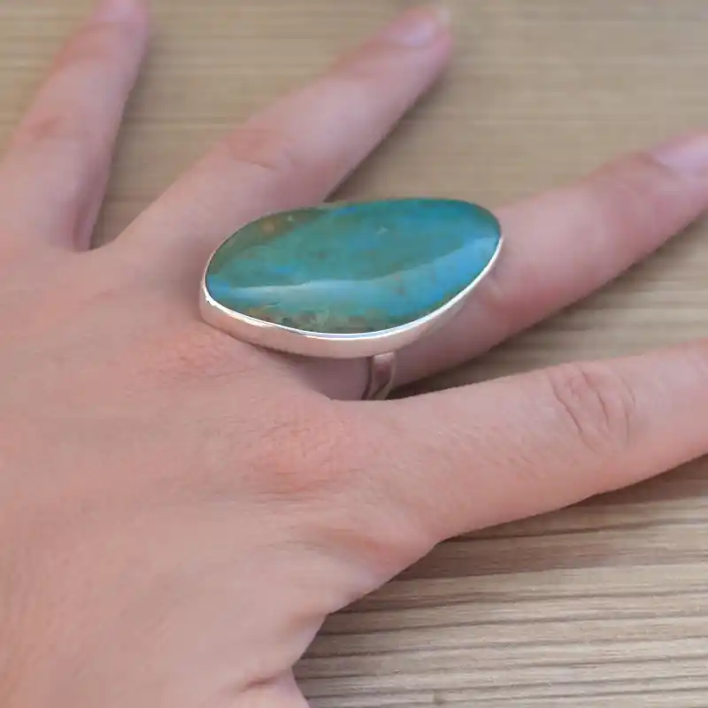 Tres grosse bague en pierre Opaline et argent (bleu) T57 Acheter En Ligne