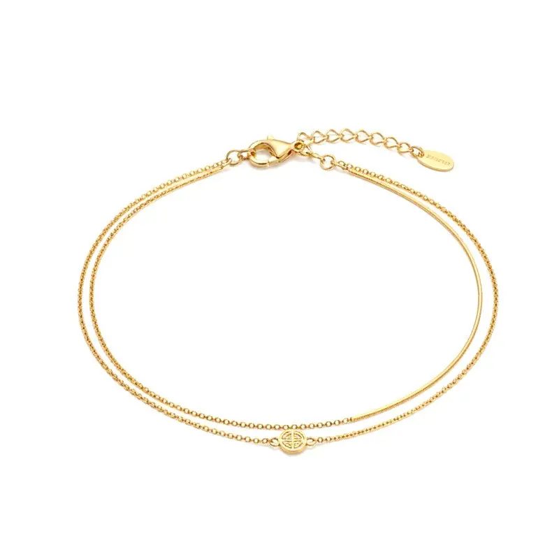 Chaîne de cheville en acier inoxydable double rangs breloque ronde Édition Limitée
