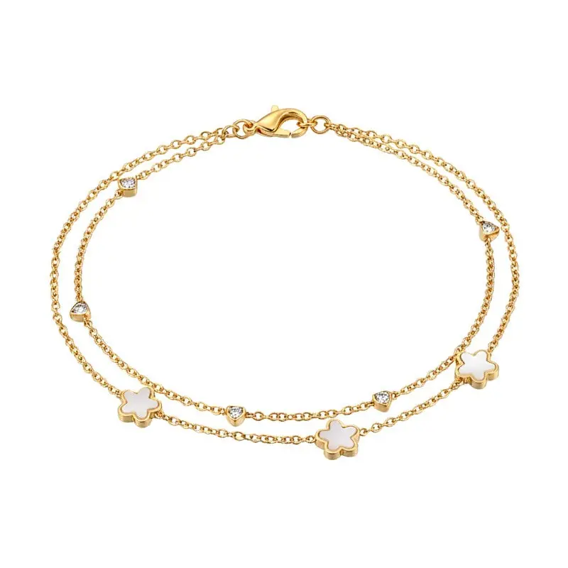 Chaîne de cheville en acier inoxydable fleurs double rangs pierres naturelles coquillage Prix Choc
