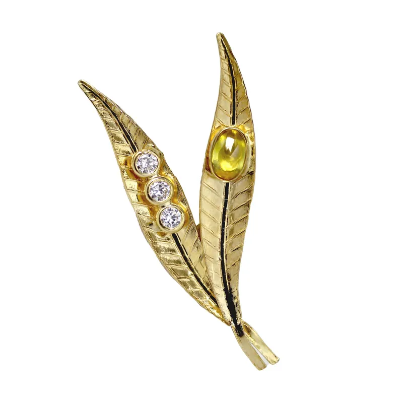 Broche double feuille en or En Vogue