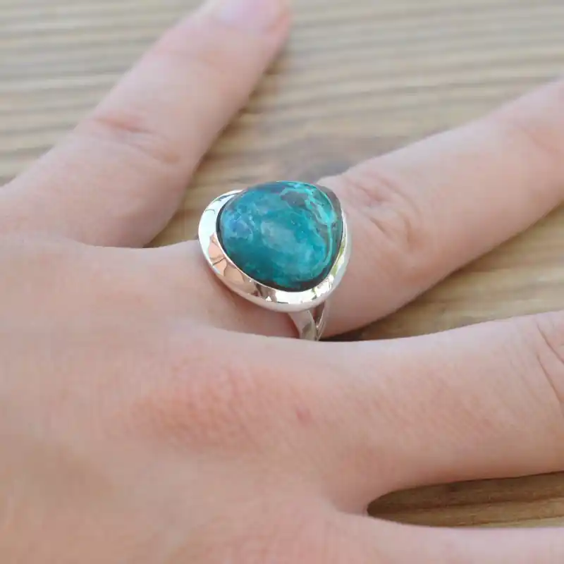 Vente Flash Bague goutte en argent et pierre en Chrysocolle (bleu) T53