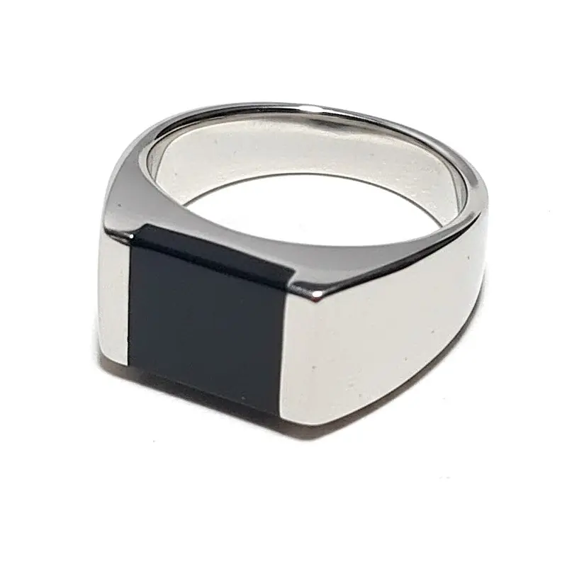 Bague chevalière acier inoxydable titane noir Bon Marché