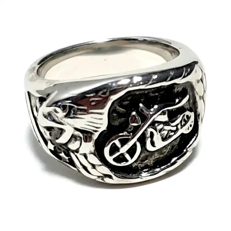 Bague chevalière acier inoxydable moto aigle Dernier Modèle