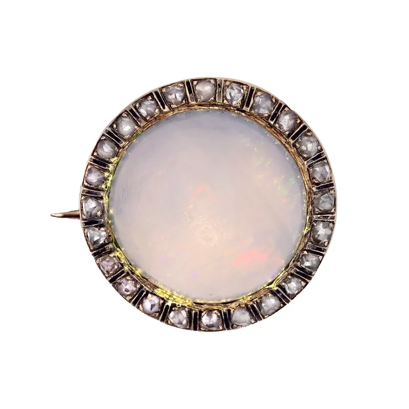 Solde Broche opale diamants émail noir
