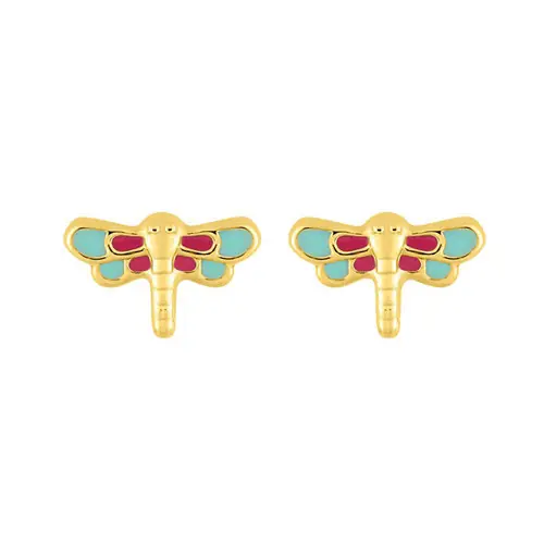 *** Boucles d'oreilles LIBELLULE Multi Or375 - VIS Produit De Marque
