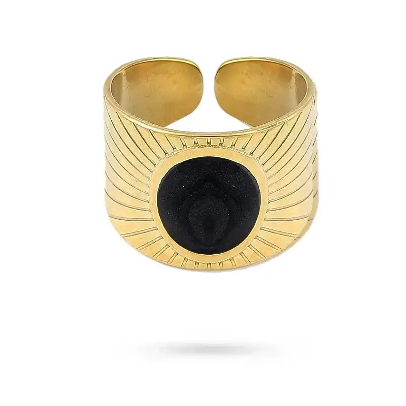 Bague acier inoxydable émail noir Offre Du Jour