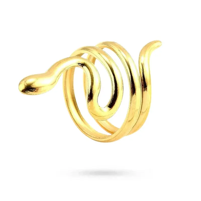 Bague acier inoxydable dorée serpent Solde