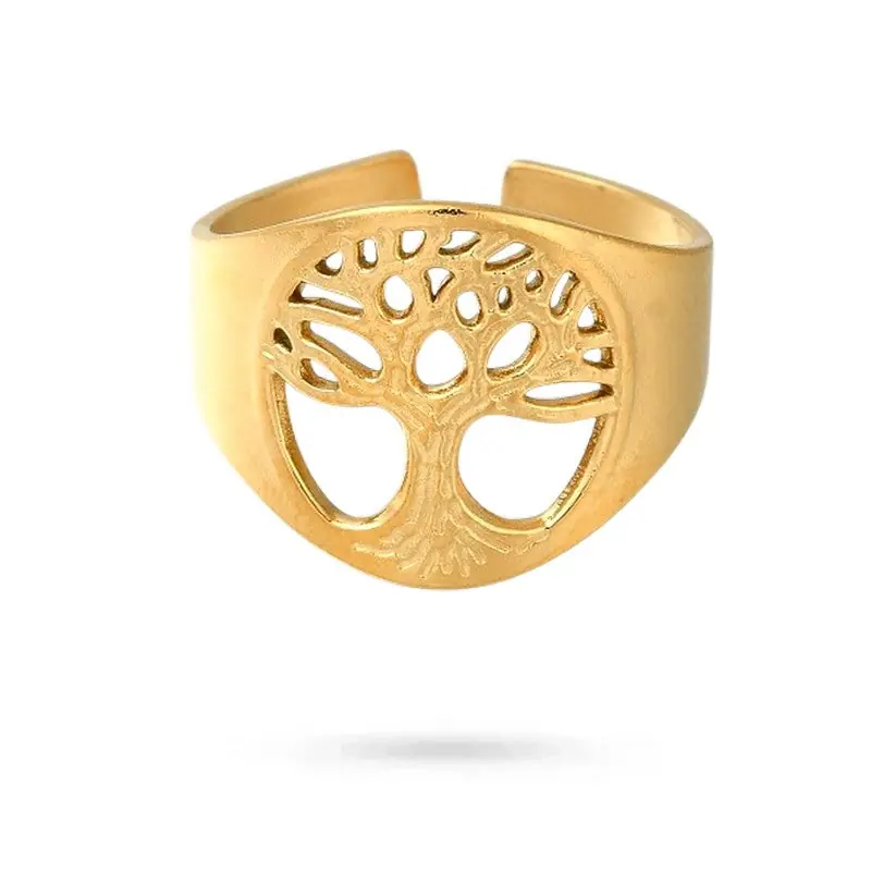 Usine Directe Bague acier inoxydable dorée arbre de vie