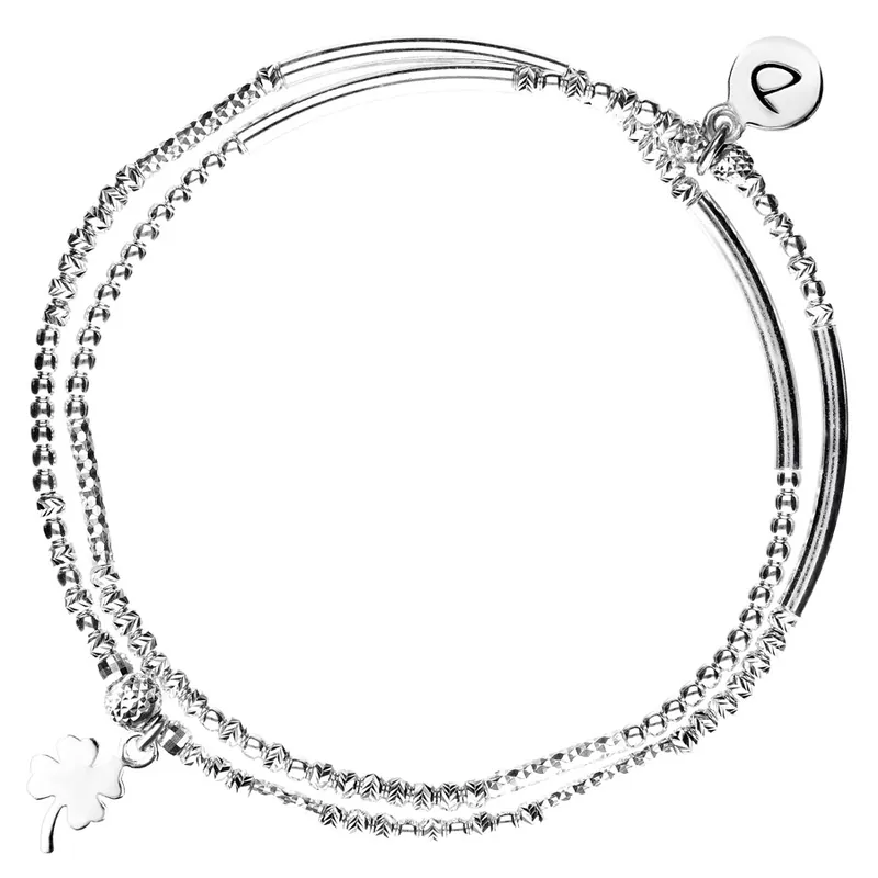 Prix Promo BRACELET DOUBLE ÉLASTIQUE TRÈFLE TUBES LISSES ET PERLES DIAMANTÉES