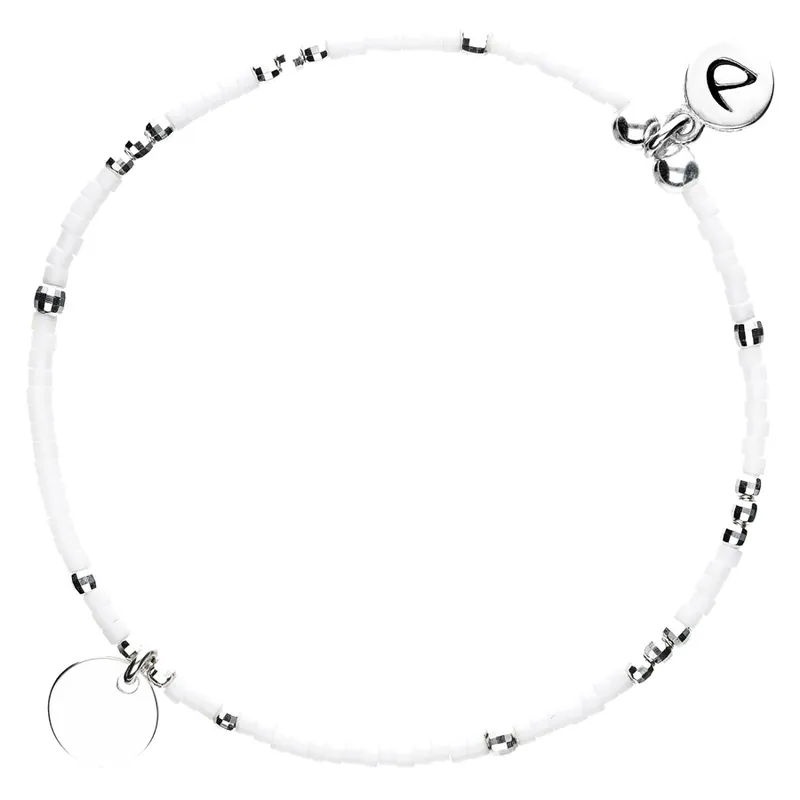 Réduction BRACELET ÉLASTIQUE PASTILLE BLANC Argent 925 Gravable