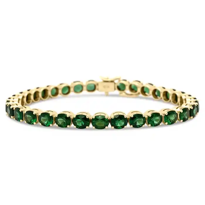 Meilleure Vente Verdelune – Bracelet tennis de saphirs verts taille ovale en or jaune 18k pour femme