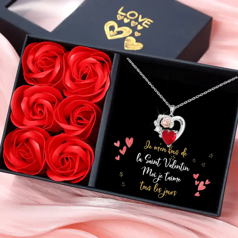 Meilleure Vente À ma Femme - Collier Cœur 1 Prénom Personnalisé avec Pierre de Naissance