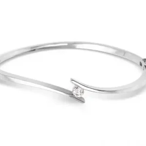 Acheter En Ligne Bracelet solitaire diamant rigide courbes croisées en or blanc 14k pour femme
