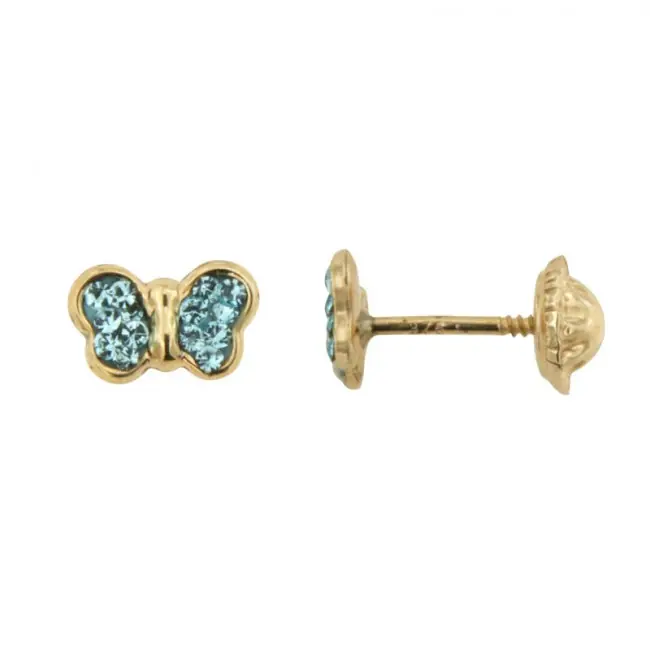 Remise Boucles d'oreilles PAPILLON cristaux Bleu Or 375°°° - VIS