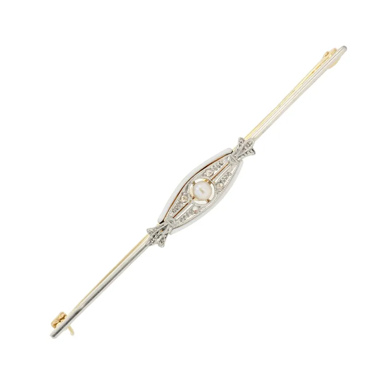 Broche barrette ancienne en or diamants et perle Pas Cher